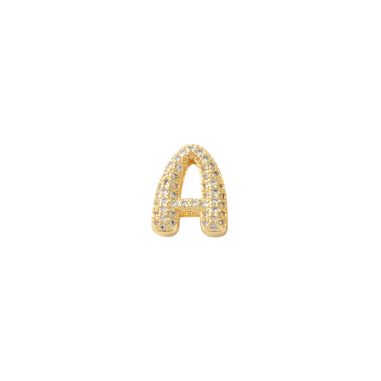 Front view of the Gold Mini Slider Rhinestone Bubble Initial Letter | Alphabet Charm | Letter A