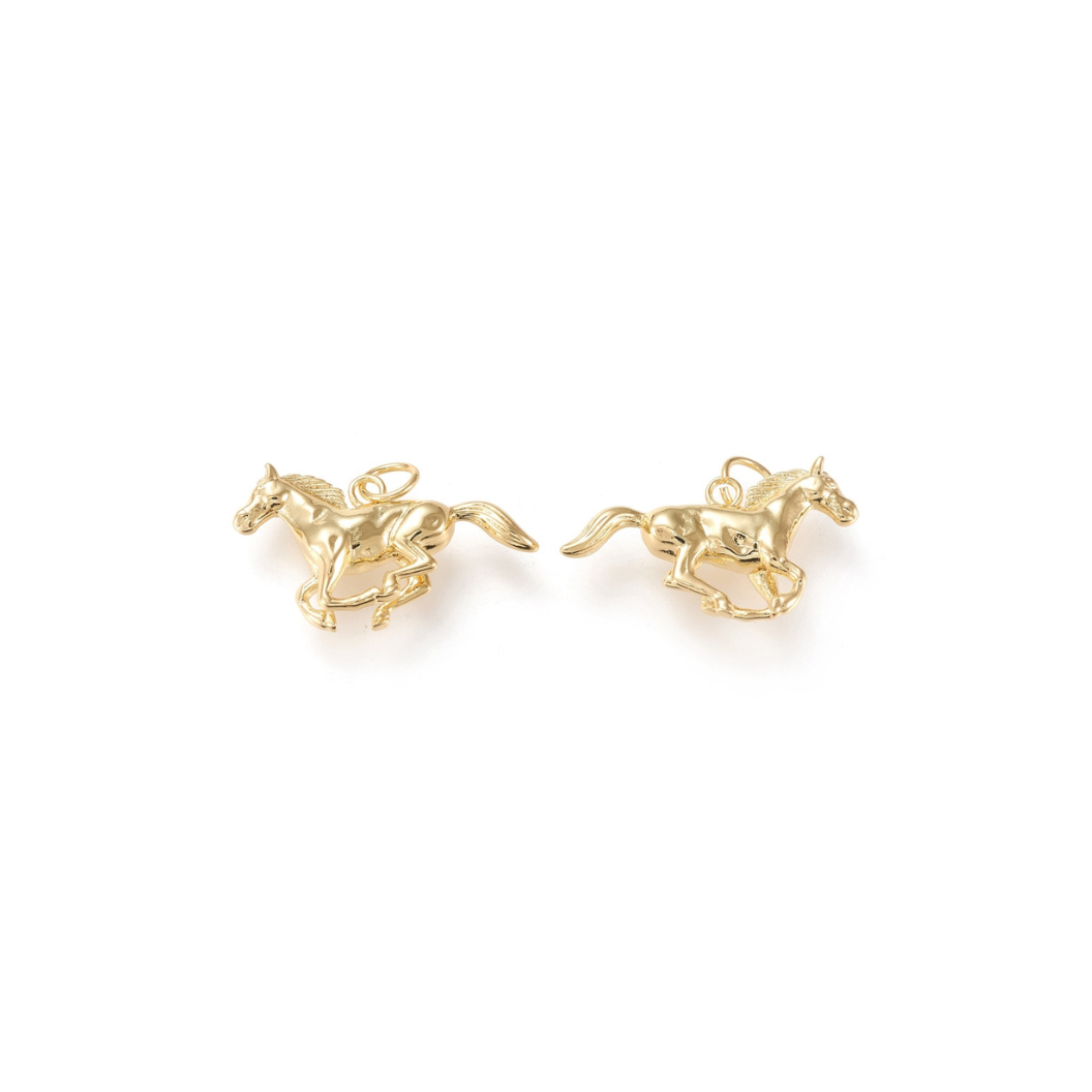 Front and back view of the Gold Race Horse Charm