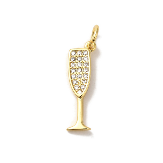 Front view of the Gold Cubic Zirconia Champagne Flute Charm