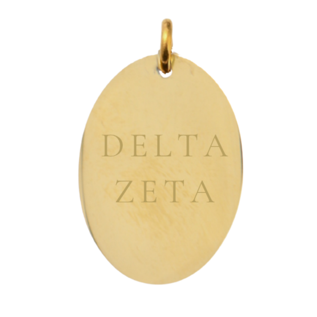 Delta Zeta Large Gold Oval Sorority Charm - Full Sorority Name