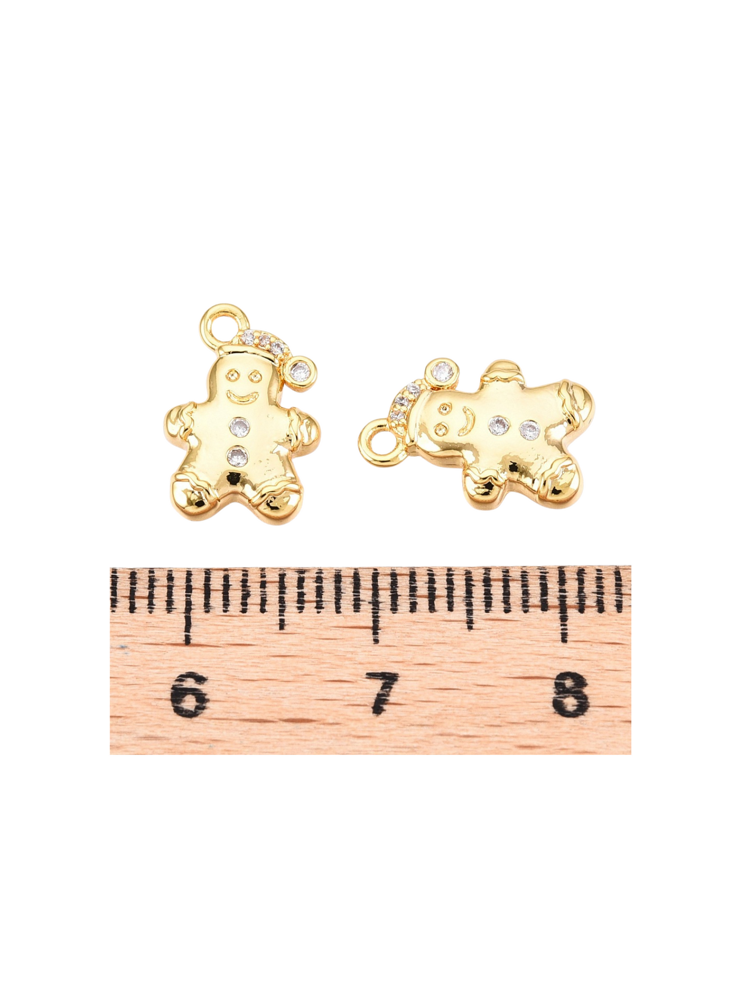 Front, Side, & Length View Gold Cubic Zirconia Gingerbread Man