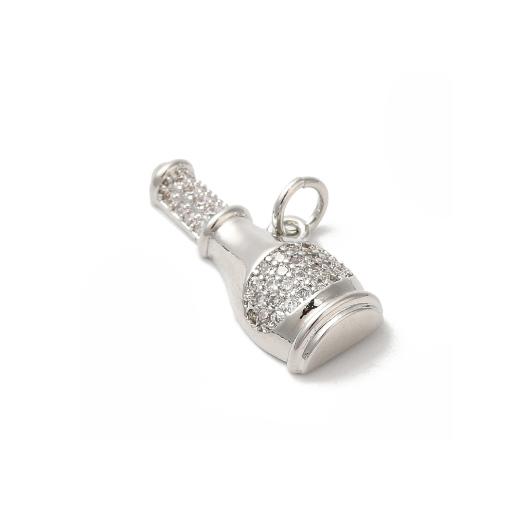 Side view of the Silver Cubic Zirconia Bubbly Bottle Charm