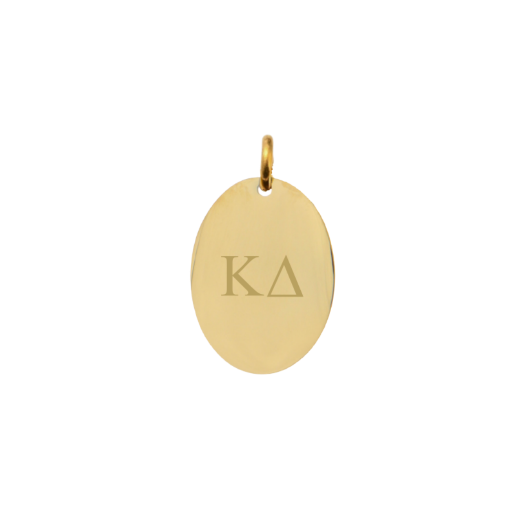 Kappa Delta Small Gold Oval Charm - Horizontal Greek Letters | Waterproof, Hypoallergenic & Tarnish Resistant