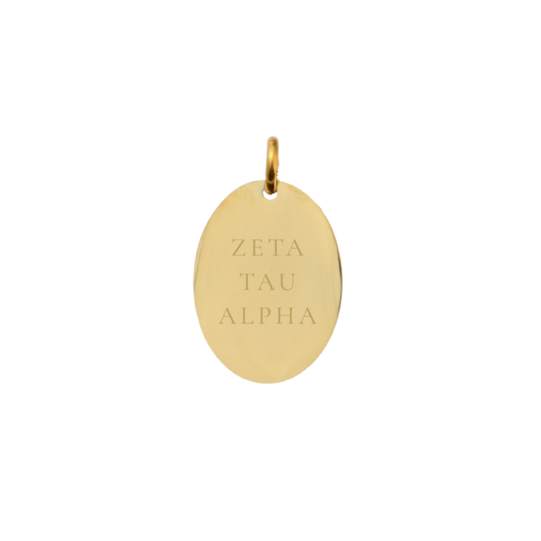 Zeta Tau Alpha Small Gold Oval Charm - Full Sorority Name | Waterproof, Hypoallergenic & Tarnish Resistant
