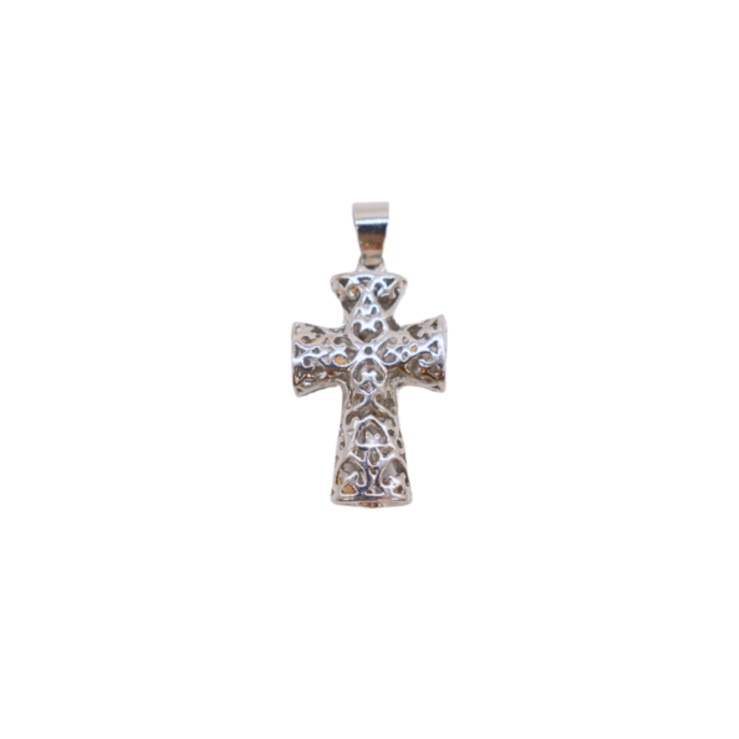 Silver Carved Cross Charm