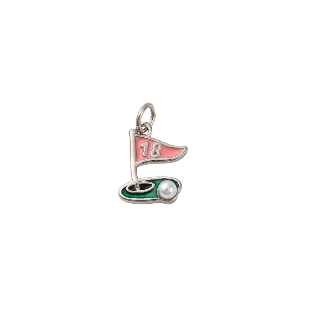 Golf flag charm with number 18 on a white background