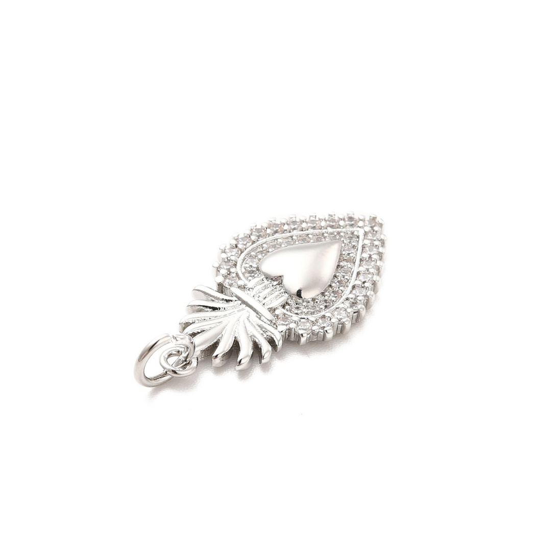 Silver Cubic Zirconia Flaming Holy Heart Charm