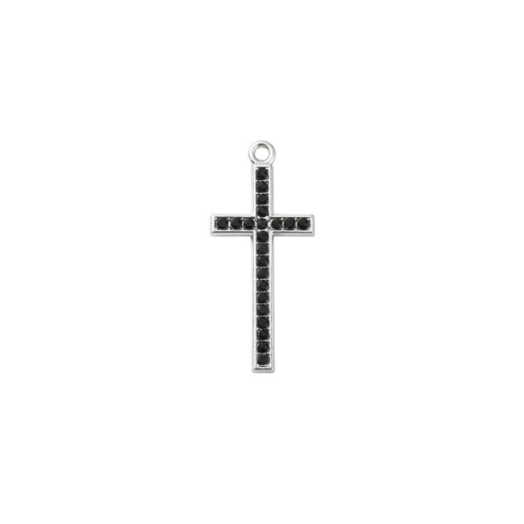 Silver Black Rhinestone Cross Charm