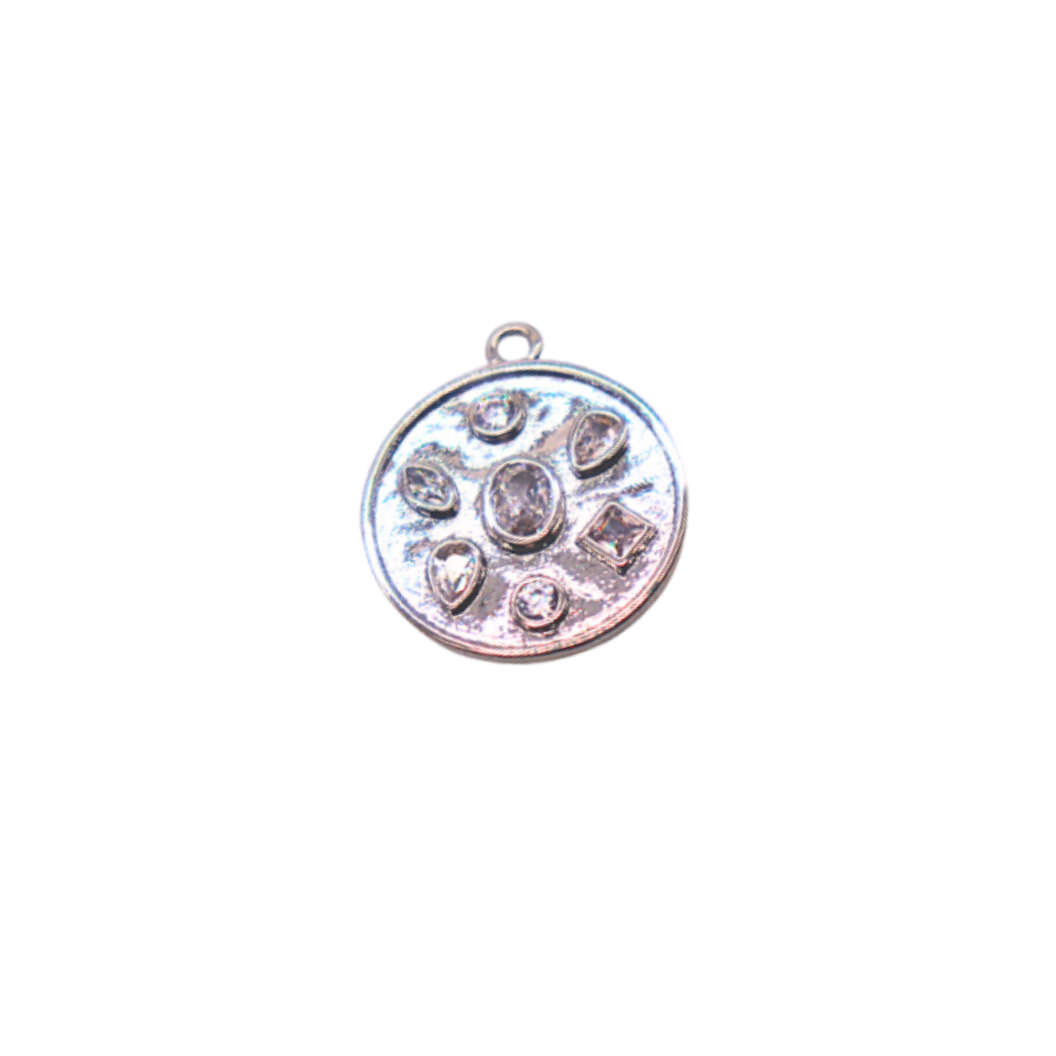 Silver Disc with Crystal Embellishments Charm