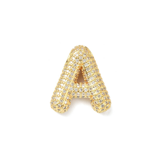 Front view of the Gold Slider Rhinestone Bubble Initial Letter | Alphabet Charm | Letter A