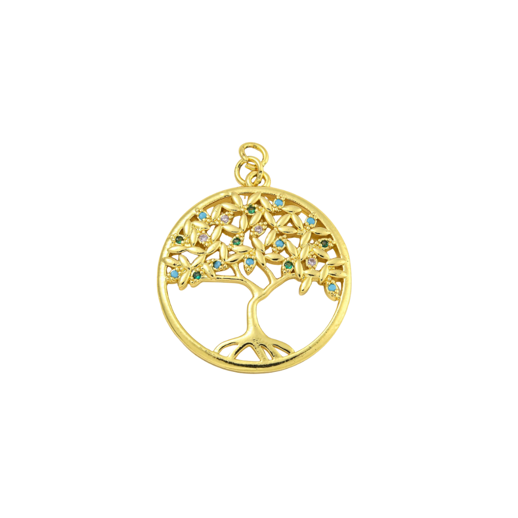 Gold Tree of Life Cubic Zirconia Charm