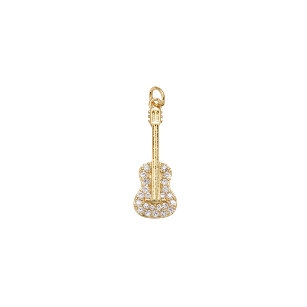 Gold Glittering Guitar Charm
