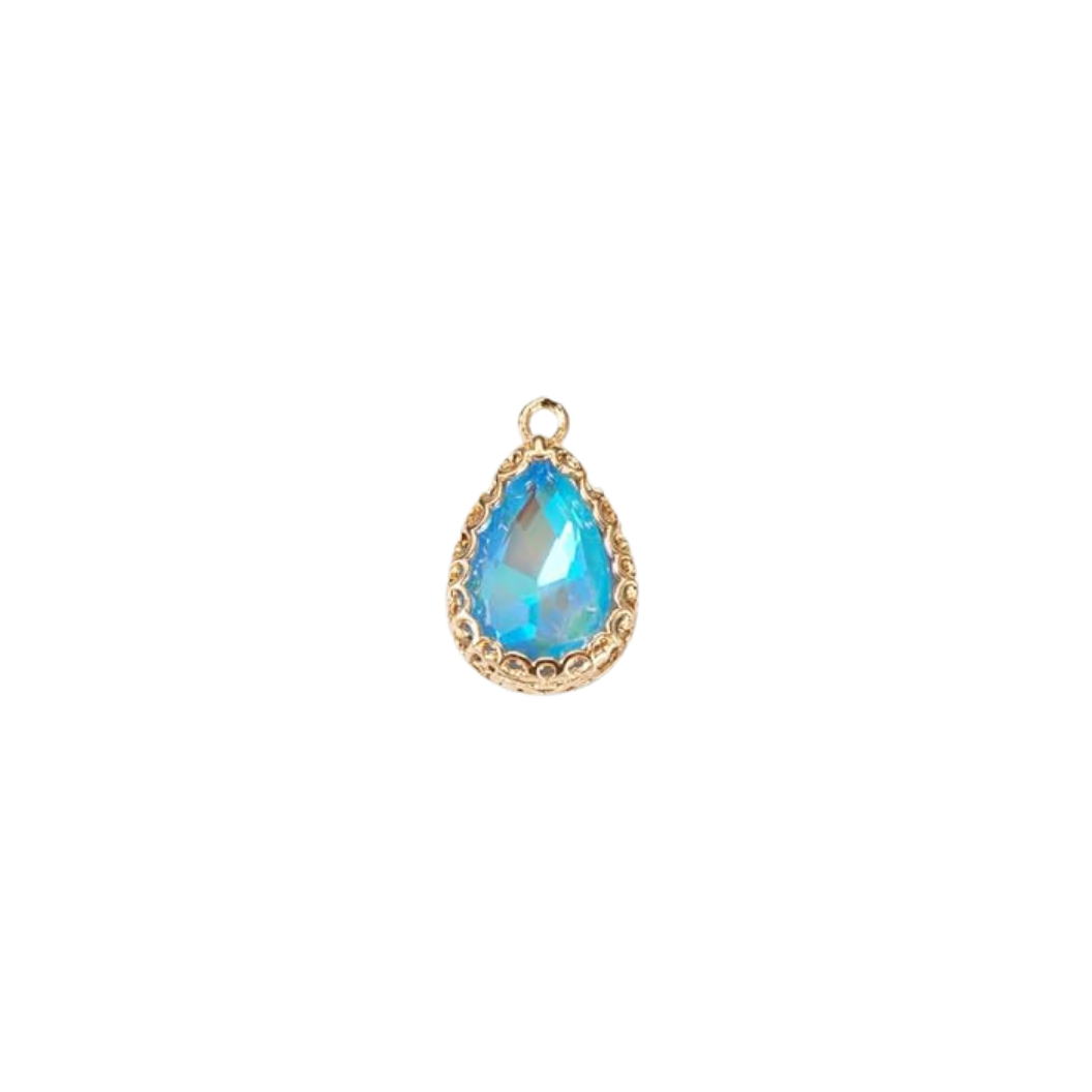 Gold Vintage Teardrop Colored Glass Charm | Assorted