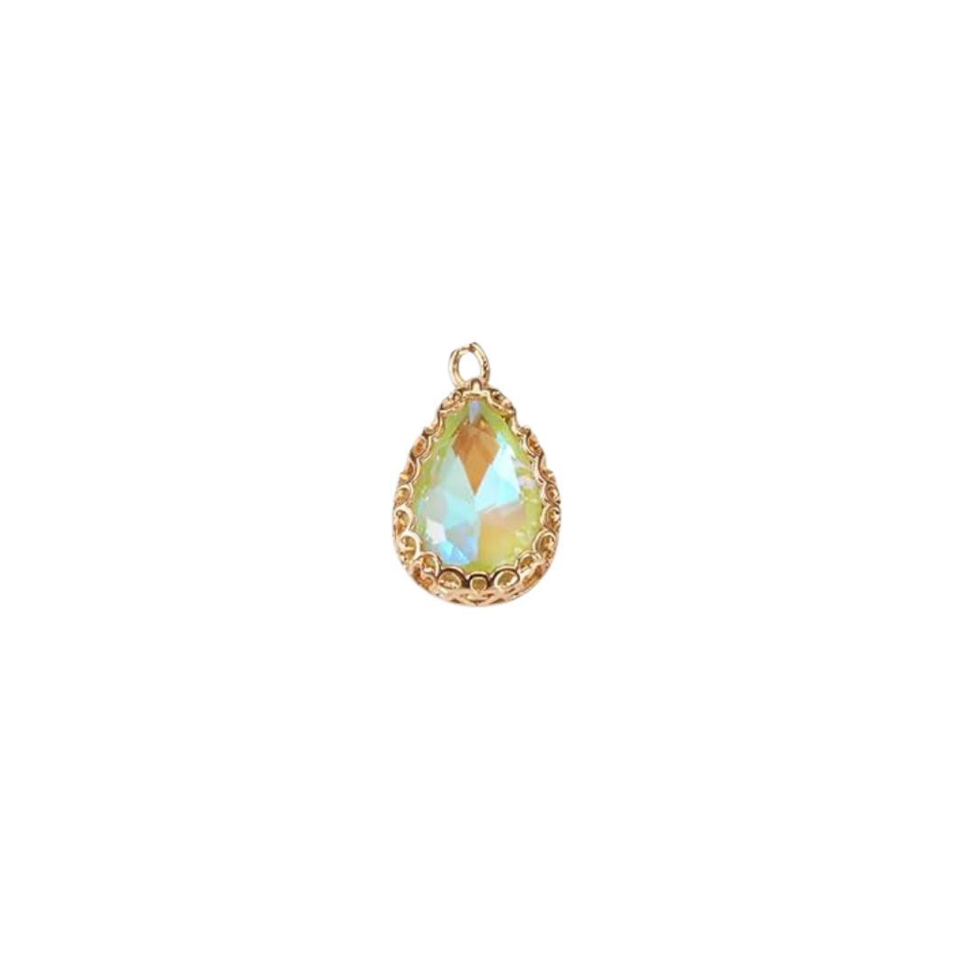 Gold Vintage Teardrop Colored Glass Charm | Assorted