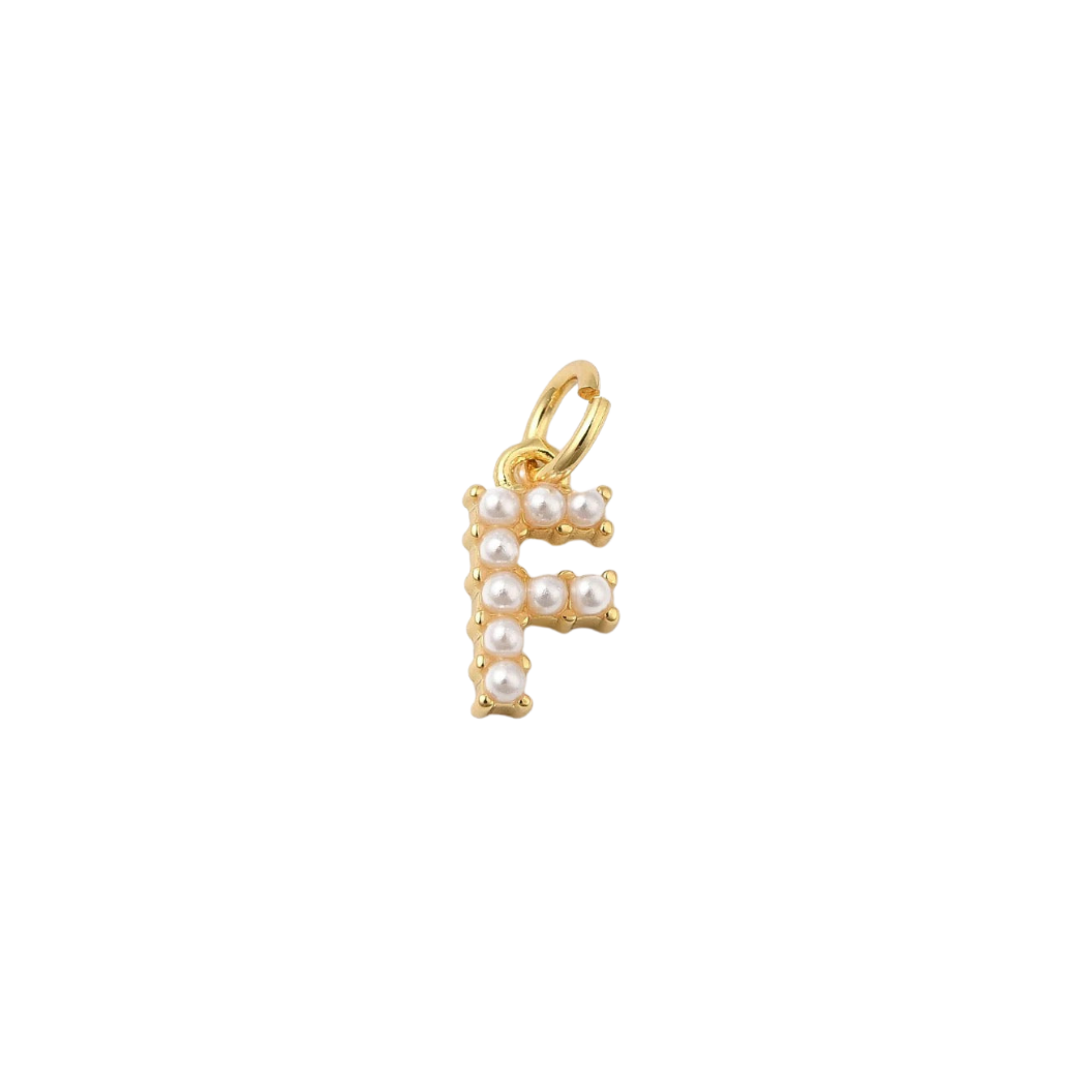 Transparent view of the Gold Large Pearl Initial Letter | Alphabet Charm | Letter F
