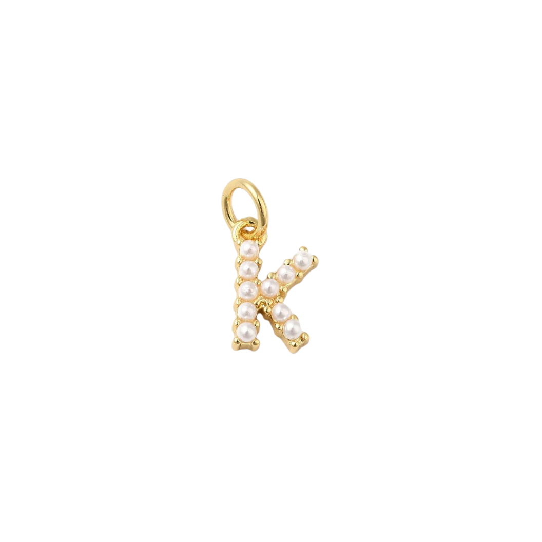 Transparent view of the Gold Large Pearl Initial Letter | Alphabet Charm | Letter K