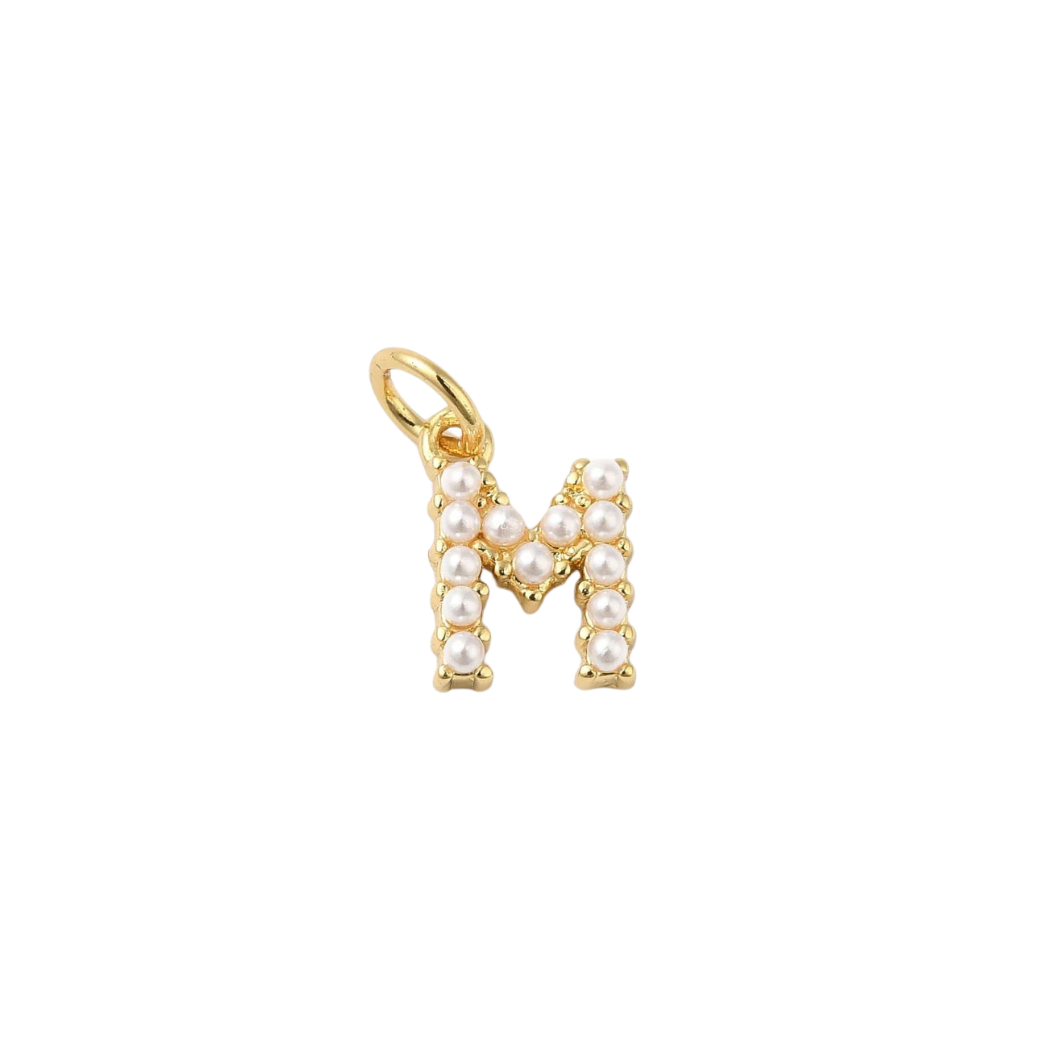 Transparent view of the Gold Large Pearl Initial Letter | Alphabet Charm | Letter M