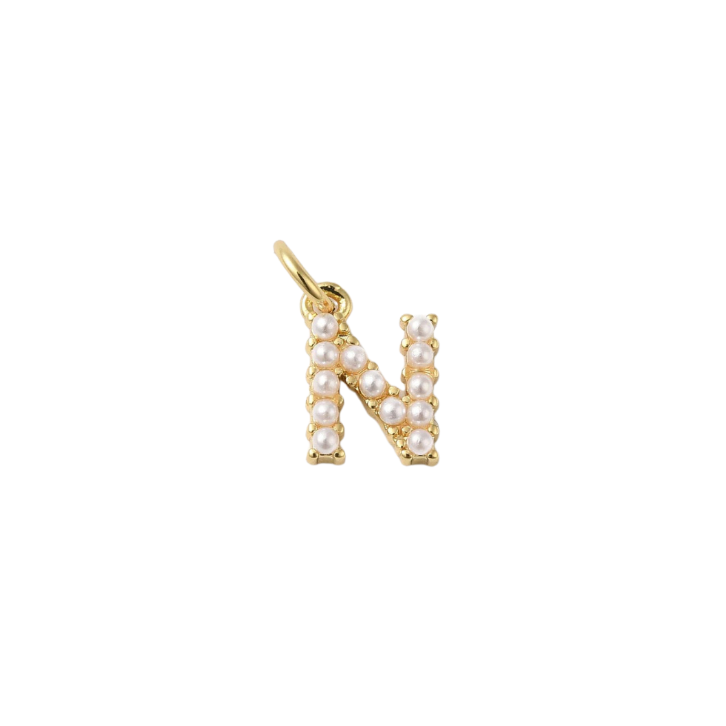 Transparent view of the Gold Large Pearl Initial Letter | Alphabet Charm | Letter N