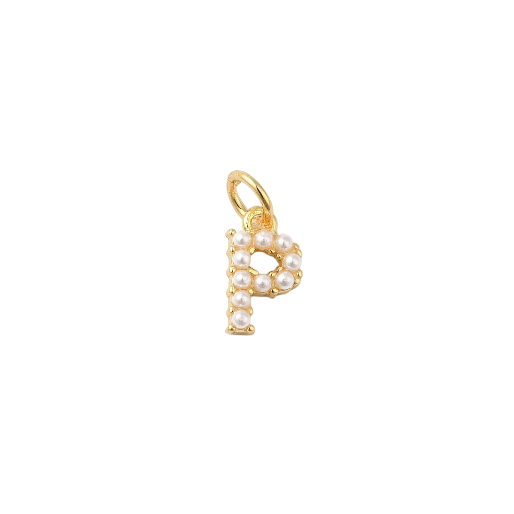 Transparent view of the Gold Large Pearl Initial Letter | Alphabet Charm | Letter P
