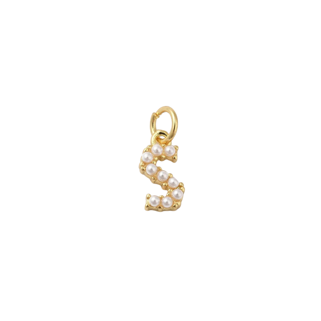 Transparent view of the Gold Large Pearl Initial Letter | Alphabet Charm | Letter S