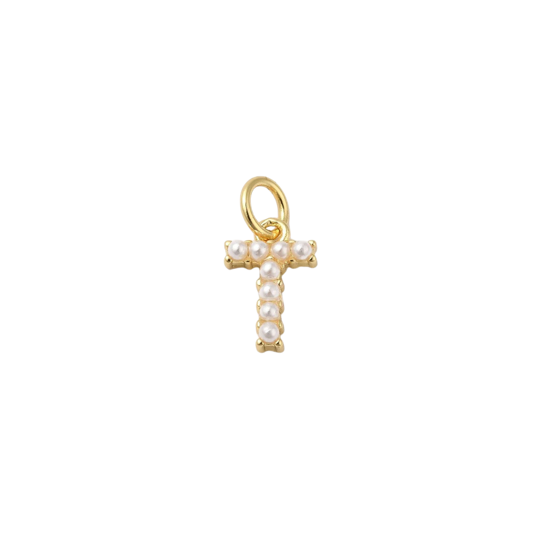 Transparent view of the Gold Large Pearl Initial Letter | Alphabet Charm | Letter T