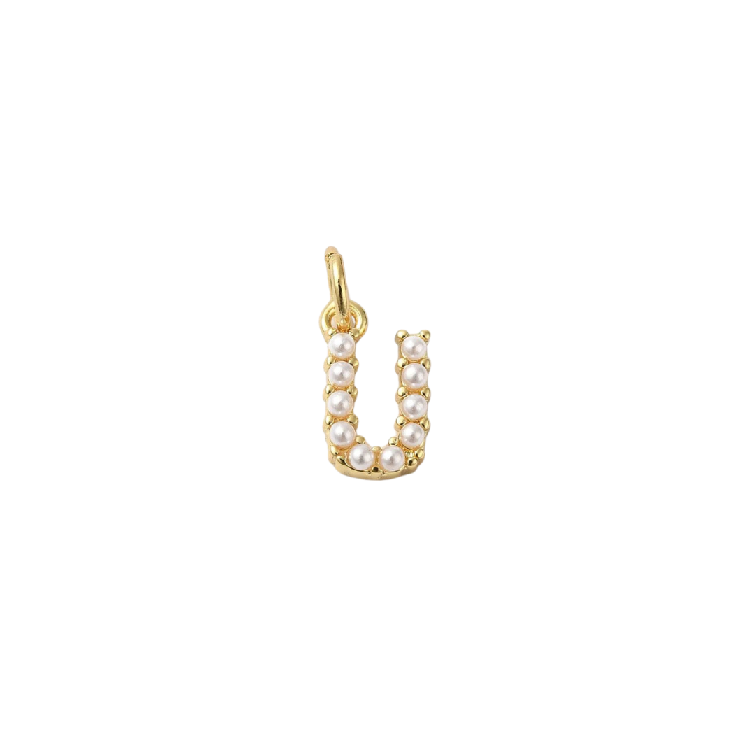 Transparent view of the Gold Large Pearl Initial Letter | Alphabet Charm | Letter U