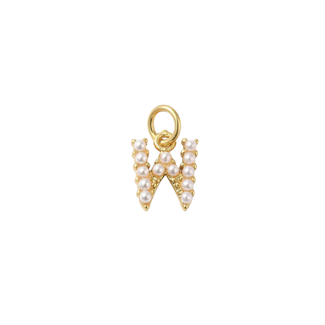 Transparent view of the Gold Large Pearl Initial Letter | Alphabet Charm | Letter W