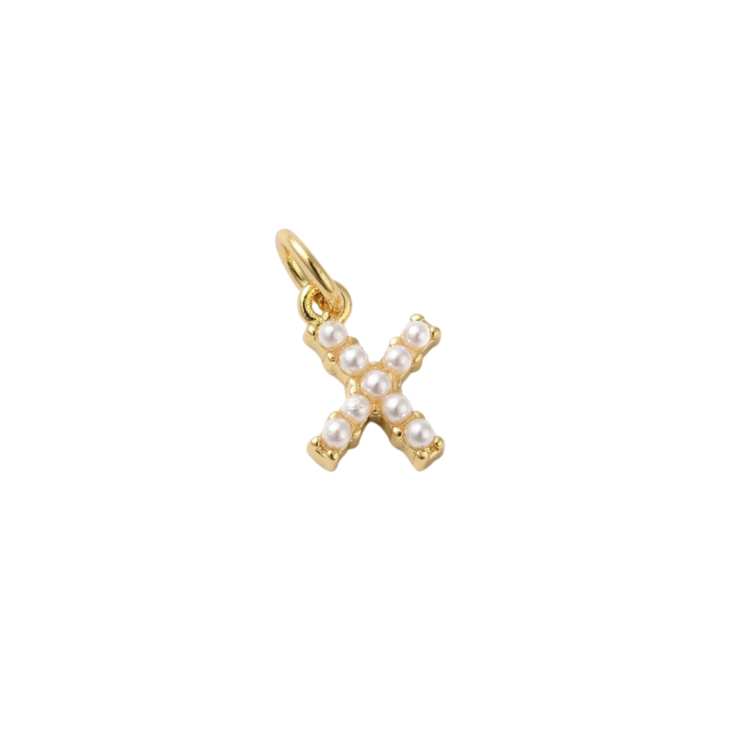 Transparent view of the Gold Large Pearl Initial Letter | Alphabet Charm | Letter X