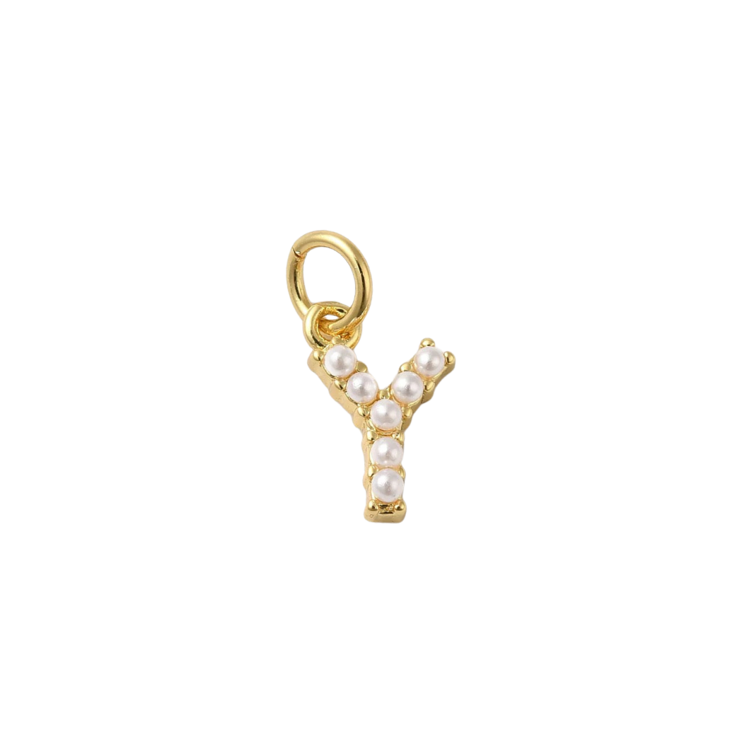 Transparent view of the Gold Large Pearl Initial Letter | Alphabet Charm | Letter Y