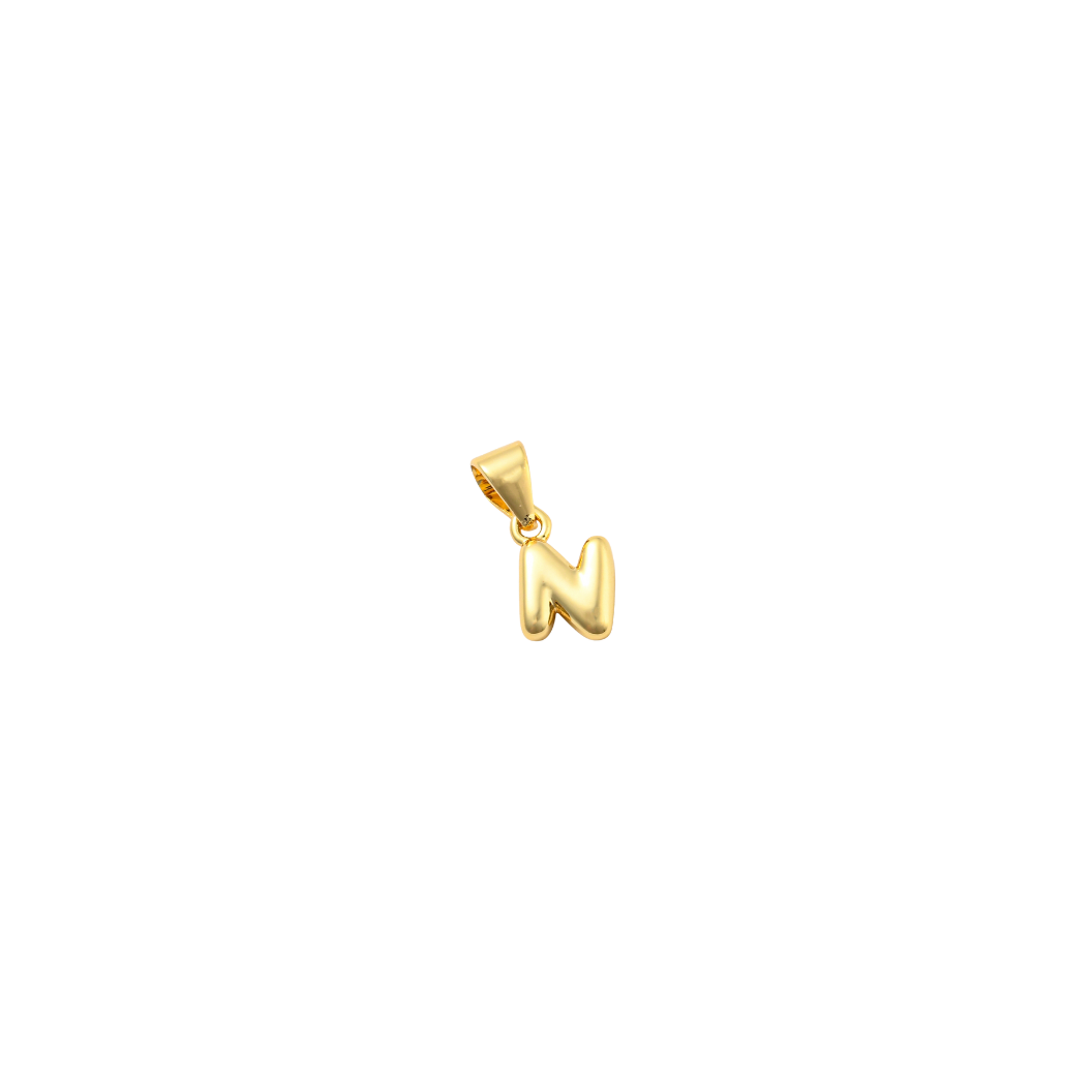 Transparent view of the Gold 18K Mini Bubble Initial Letter | Alphabet Charm | Letter N