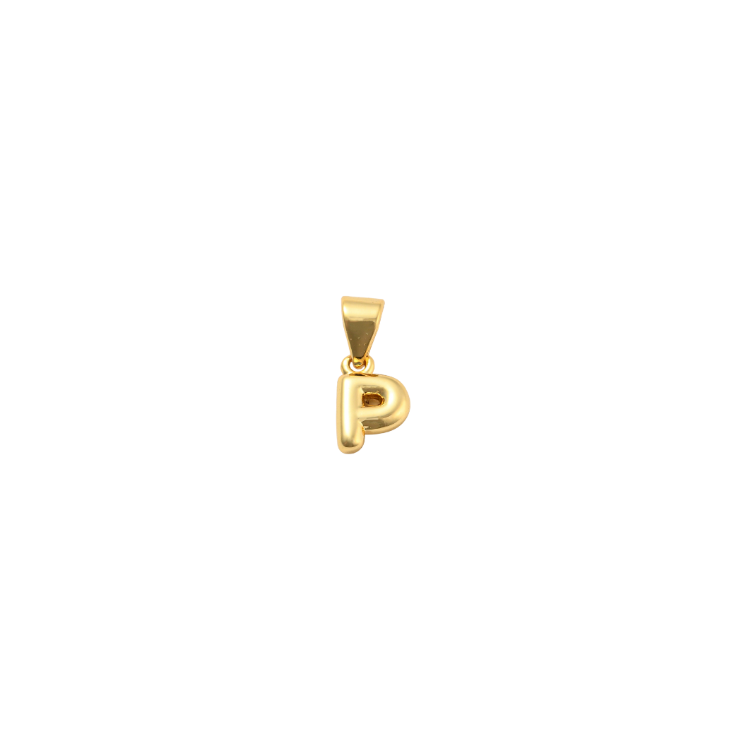 Transparent view of the Gold 18K Mini Bubble Initial Letter | Alphabet Charm | Letter P
