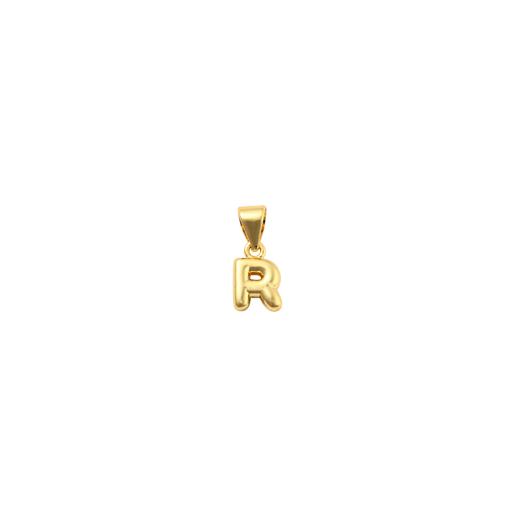 Transparent view of the Gold 18K Mini Bubble Initial Letter | Alphabet Charm | Letter R