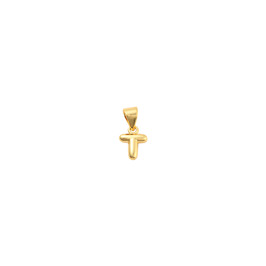 Transparent view of the Gold 18K Mini Bubble Initial Letter | Alphabet Charm | Letter T