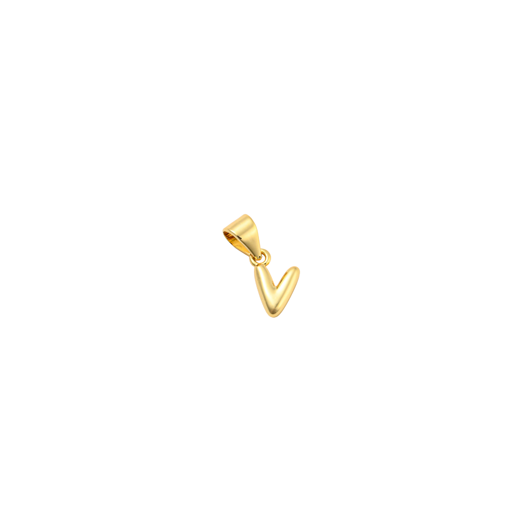 Transparent view of the Gold 18K Mini Bubble Initial Letter | Alphabet Charm | Letter V