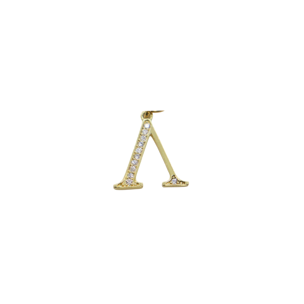 Transparent view of the Gold Cubic Zirconia Greek Life Charms | Lambda