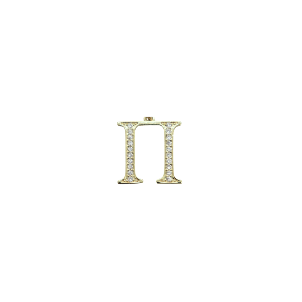 Transparent view of the Gold Cubic Zirconia Greek Life Charms | Pi