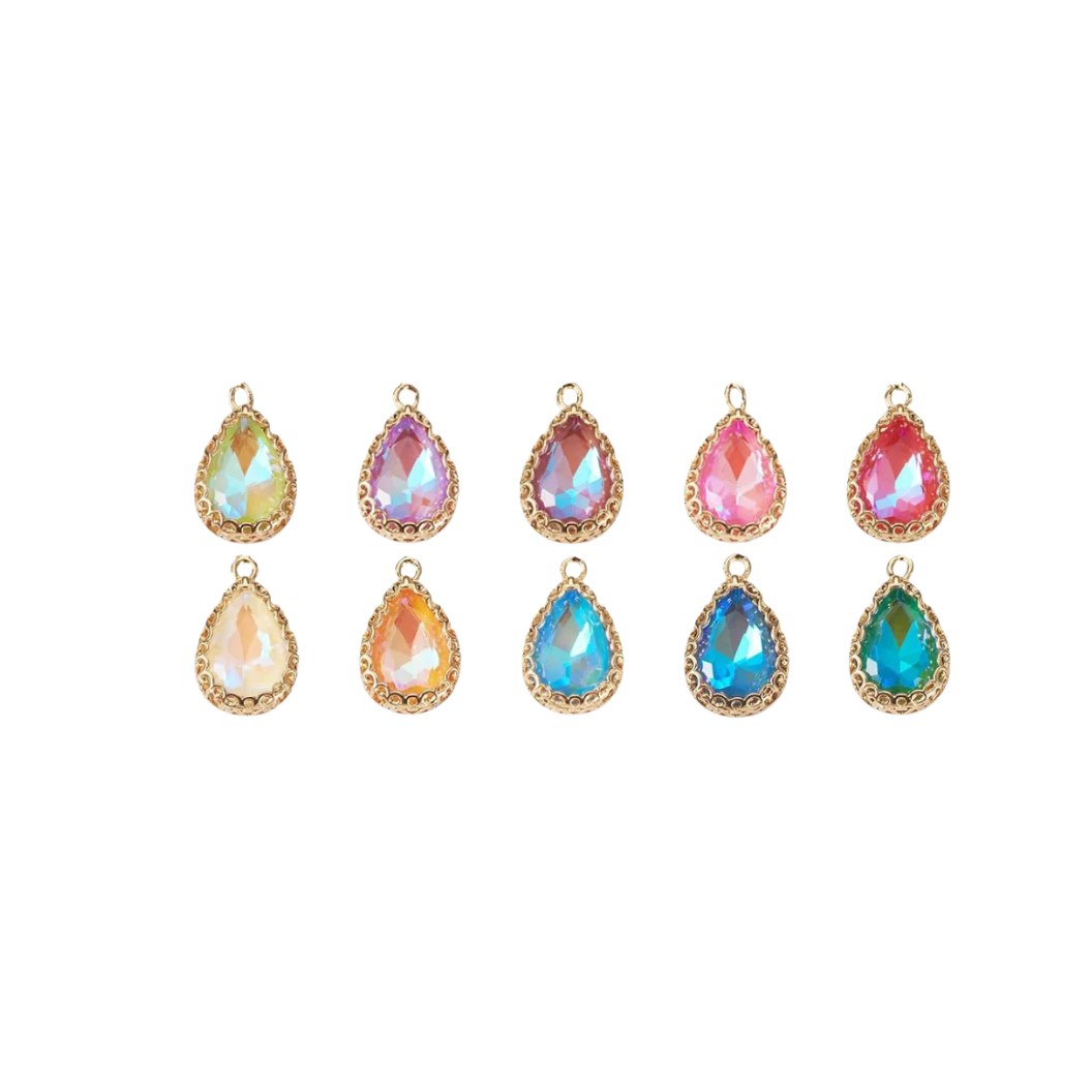 Gold Vintage Teardrop Colored Glass Charm | Assorted