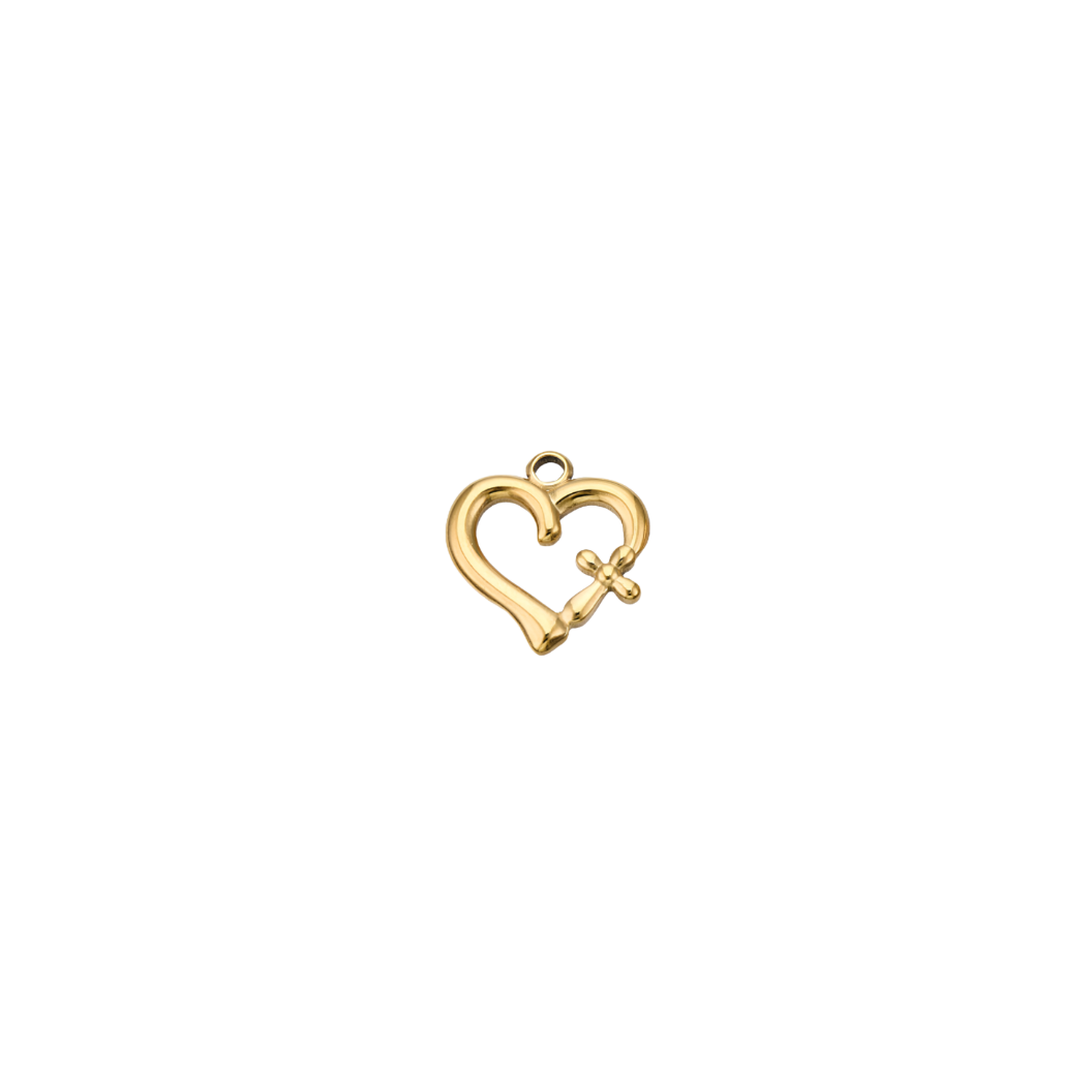 Gold Heart Cross Charm