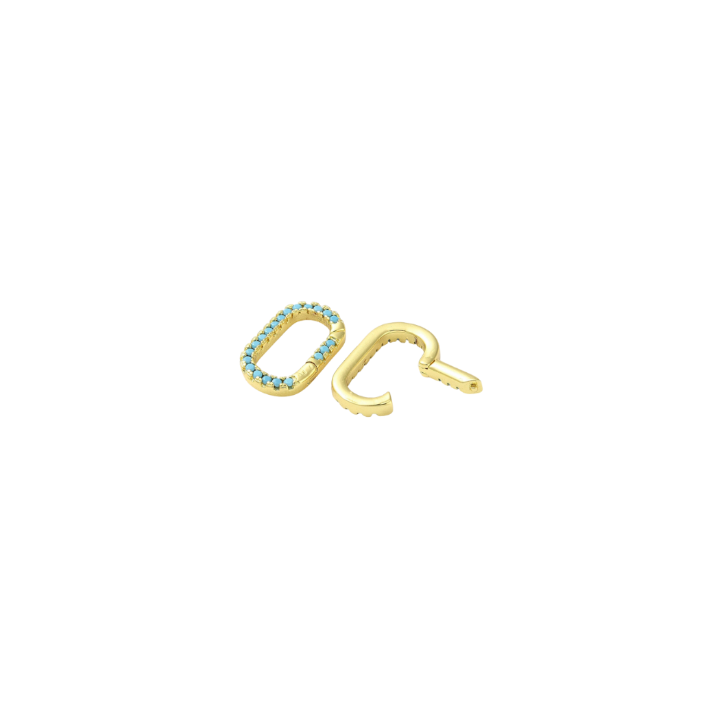 Front and back view of the Gold Turquoise Blair Carabiner
