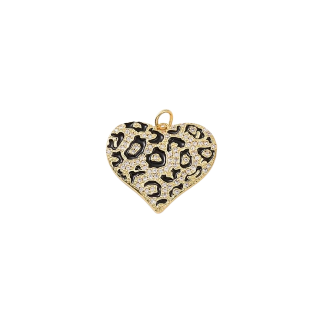Gold and Black Pave Leopard Heart Charm