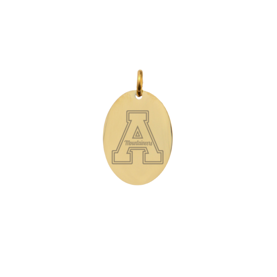 Appalachian State University Small Gold Oval Charm - APP State "A" Logo