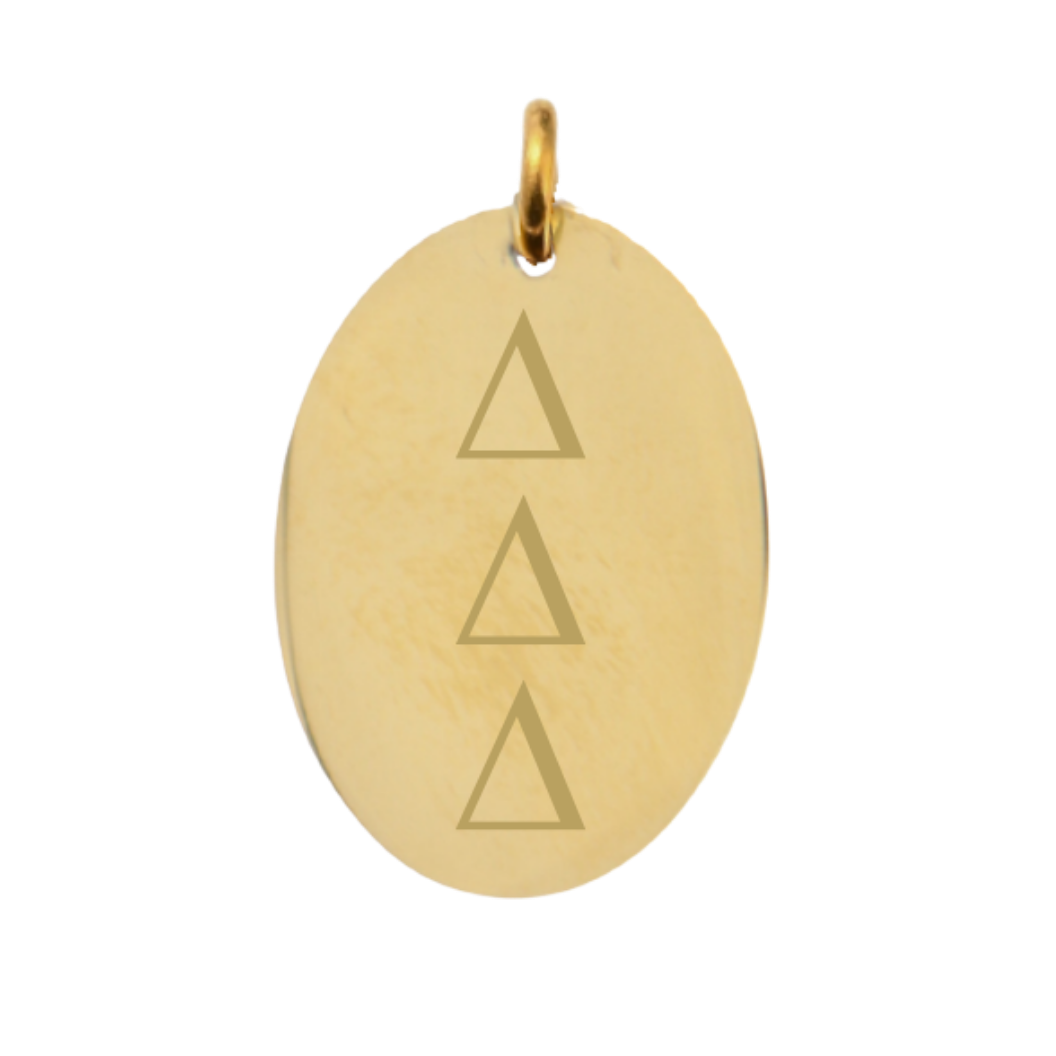 Delta Delta Delta Large Gold Oval Sorority Charm - Vertical Stacked Greek Letters | Waterproof, Hypoallergenic & Tarnish Resistant
