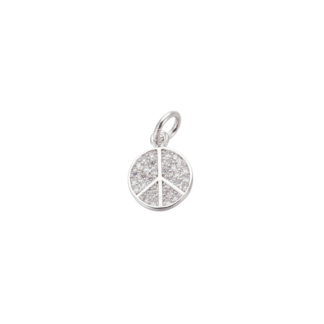 Transparent view of the Silver Peace Sign with Cubic Zirconia Charm