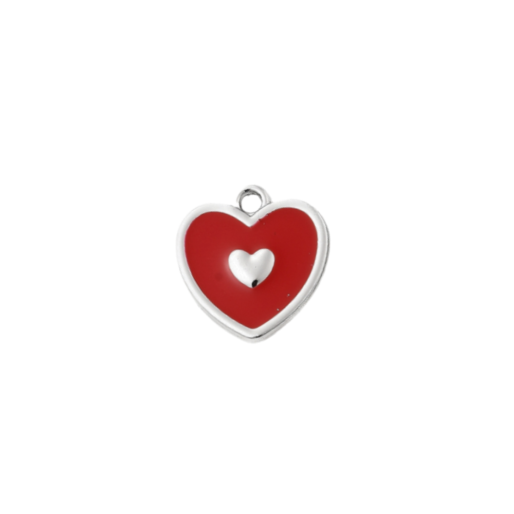 Transparent view of the Silver Heart on Heart Charm | Assorted | Red