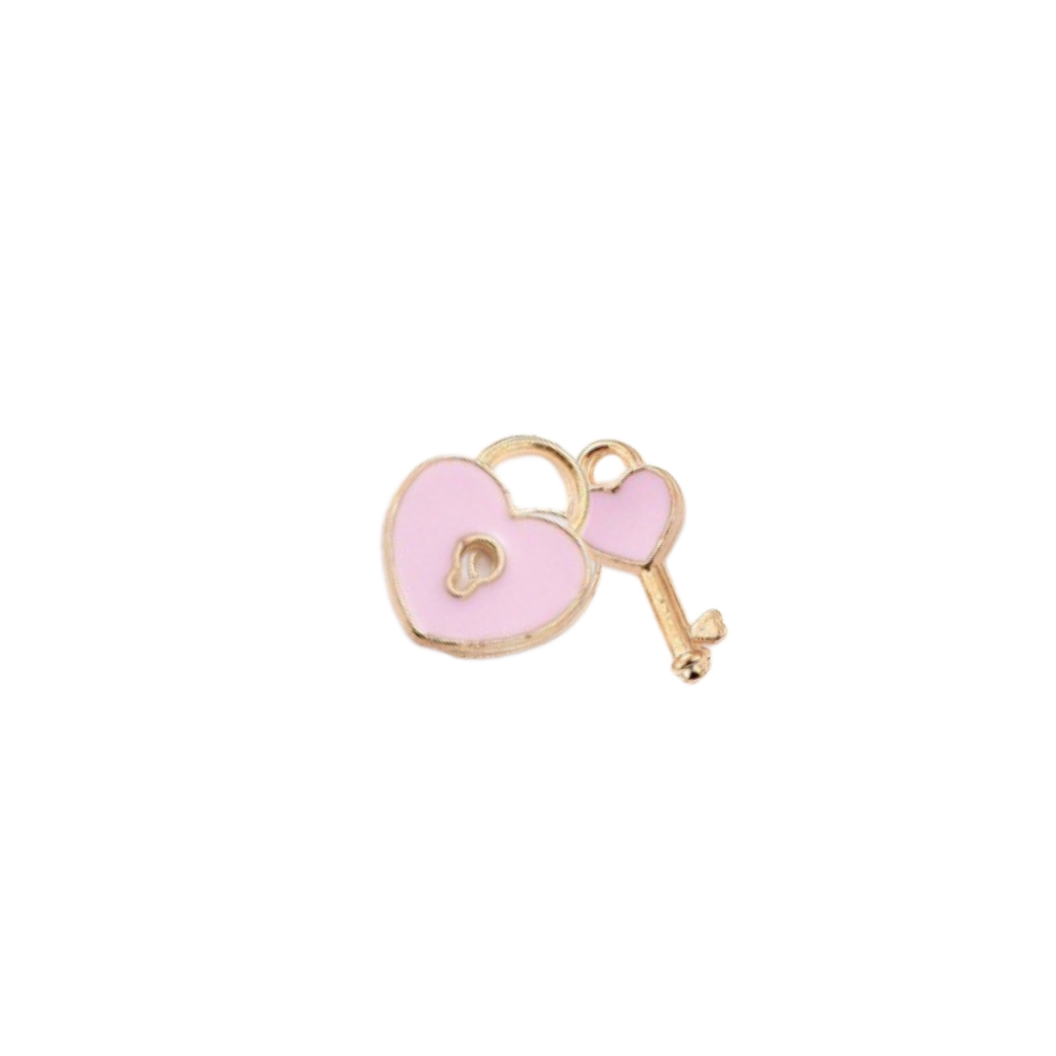 Transparent view of the Gold Lock and Key Charm in Pink