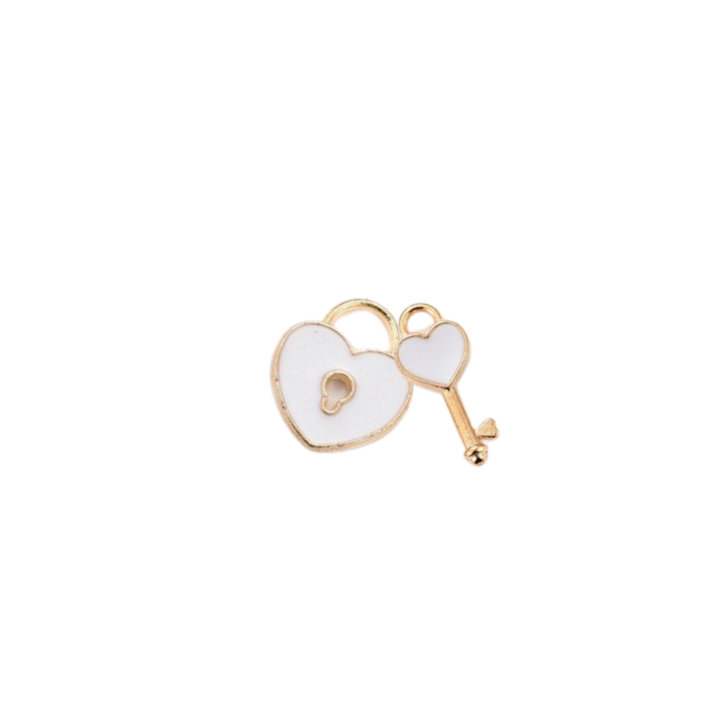 Transparent view of the Gold Lock and Key Charm in White