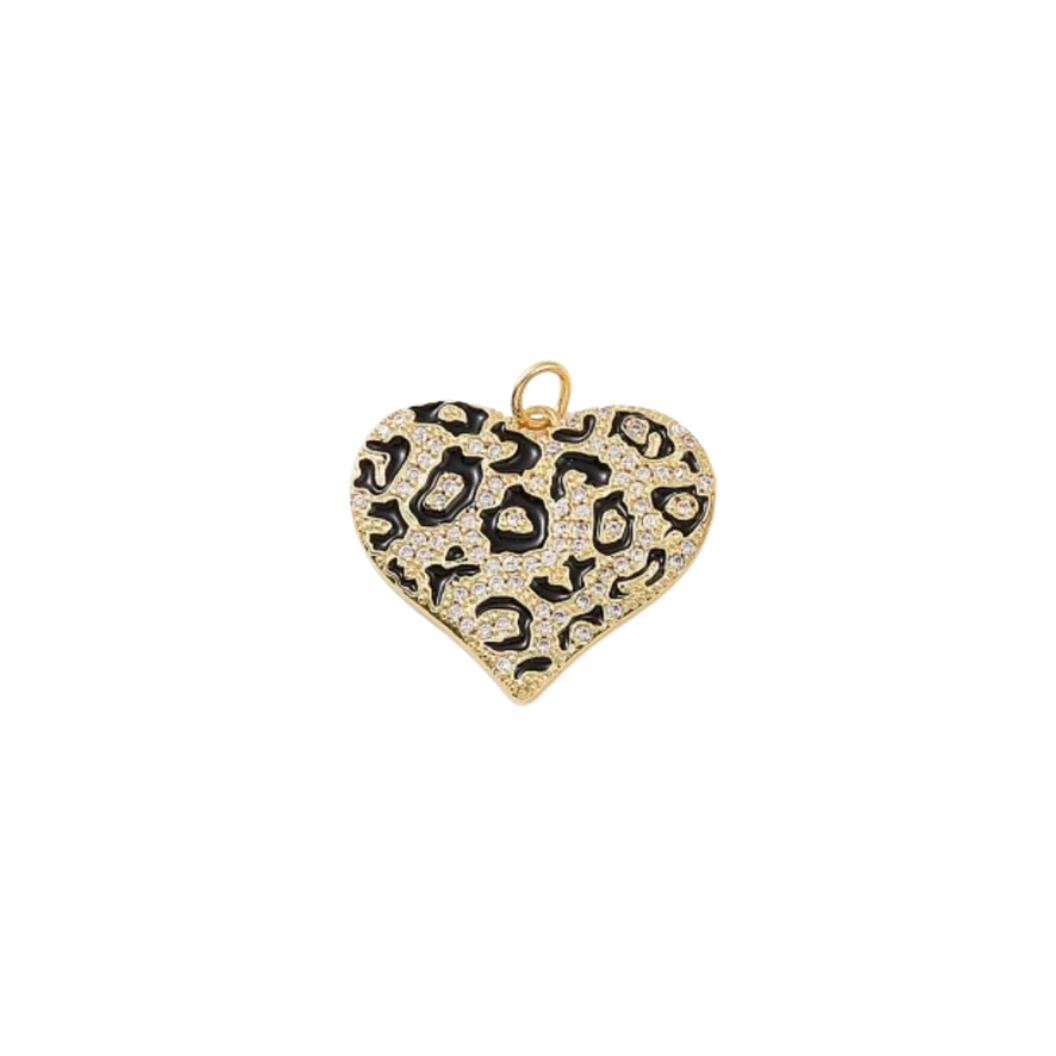 Gold and Black Pave Leopard Heart Charm