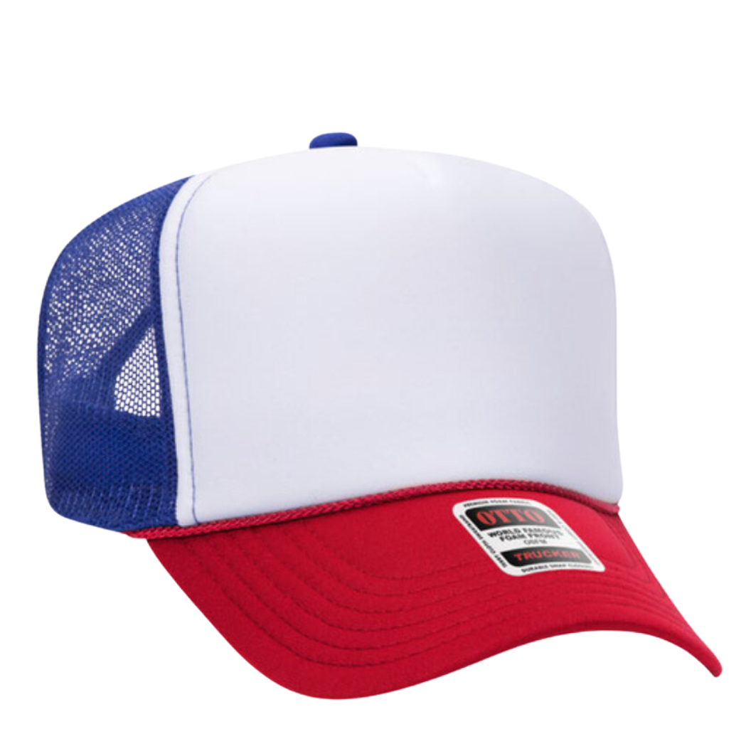 Front view of the Red, White and Blue Trucker Hat