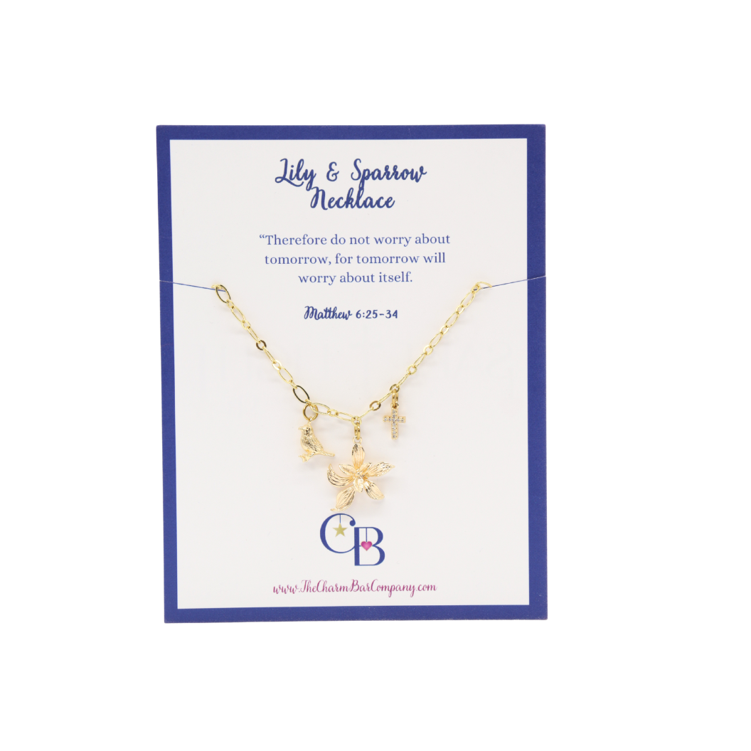 Lily & Sparrow Necklace on necklace card.