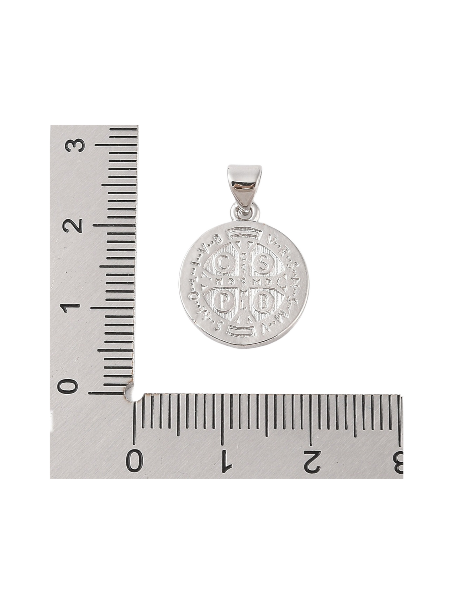 Back of the Silver Christian 'God the Father' Disc Charm with a ruler